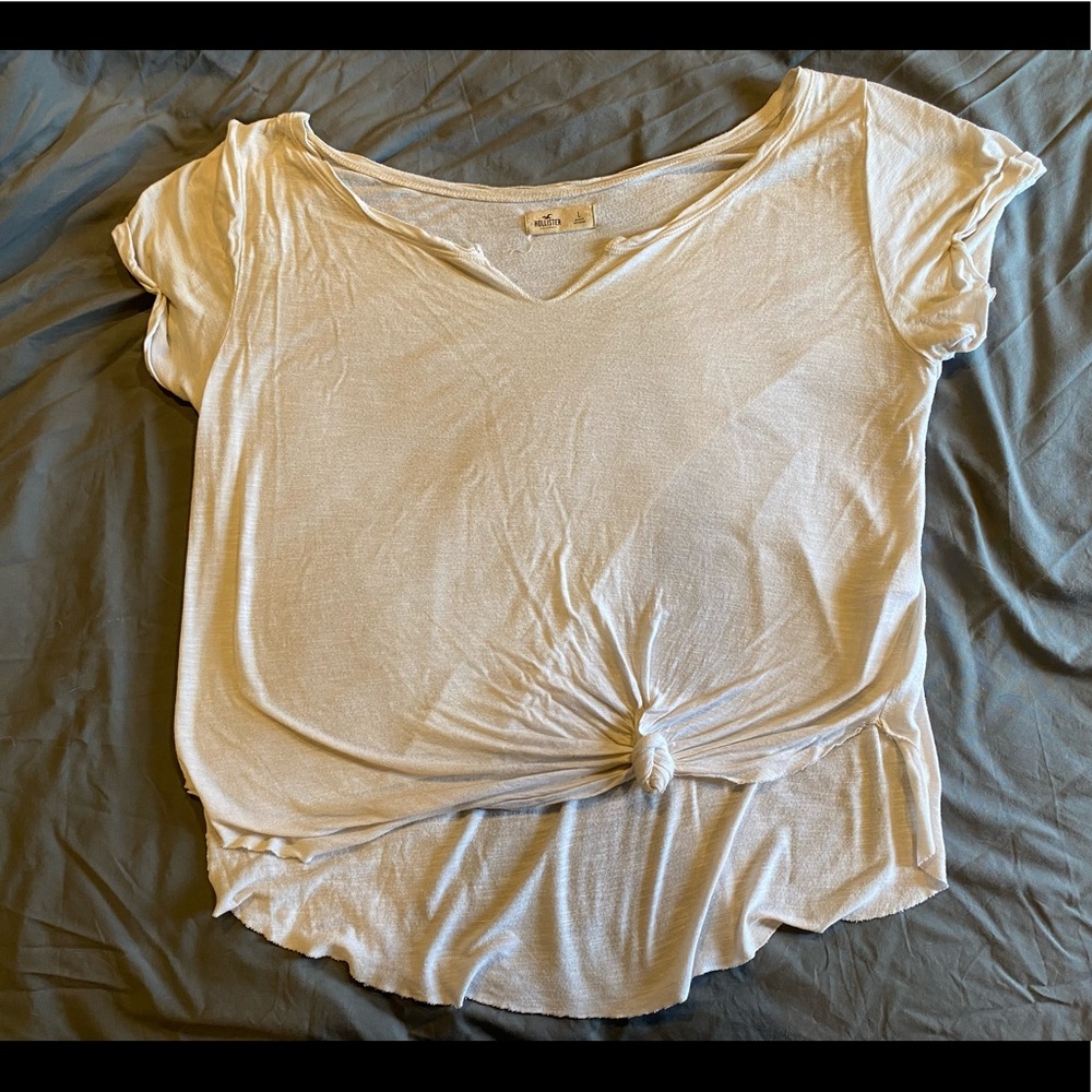 Hollister White Front Tie Cropped Shirt Size Large